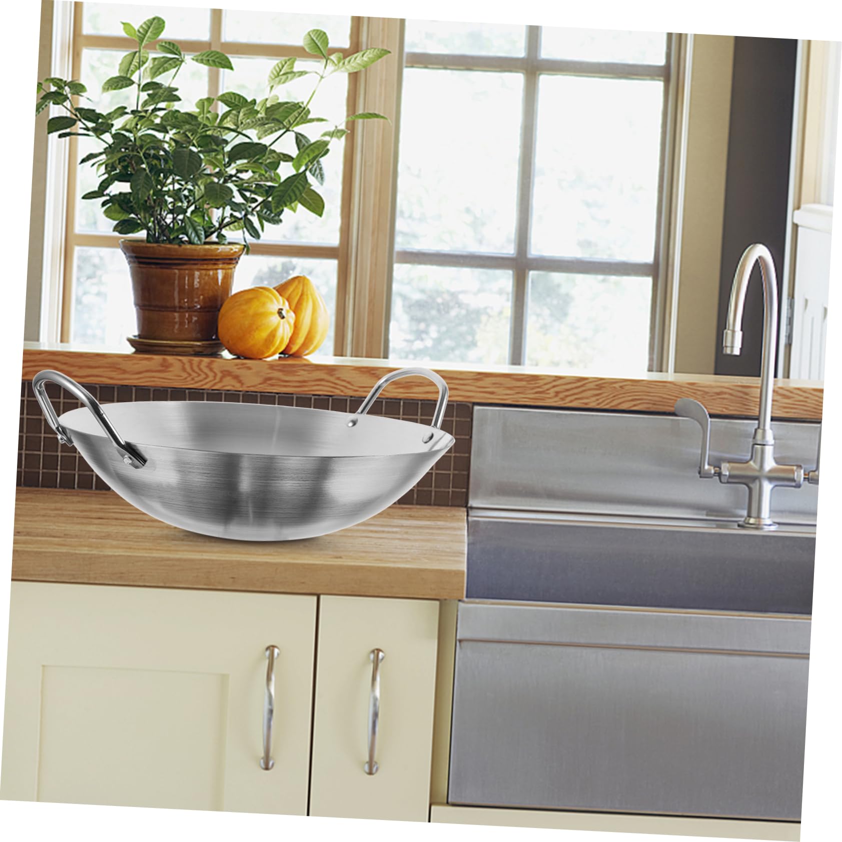 Amazon | Mikinona ステンレス製ダブルハンドル中華鍋 深型